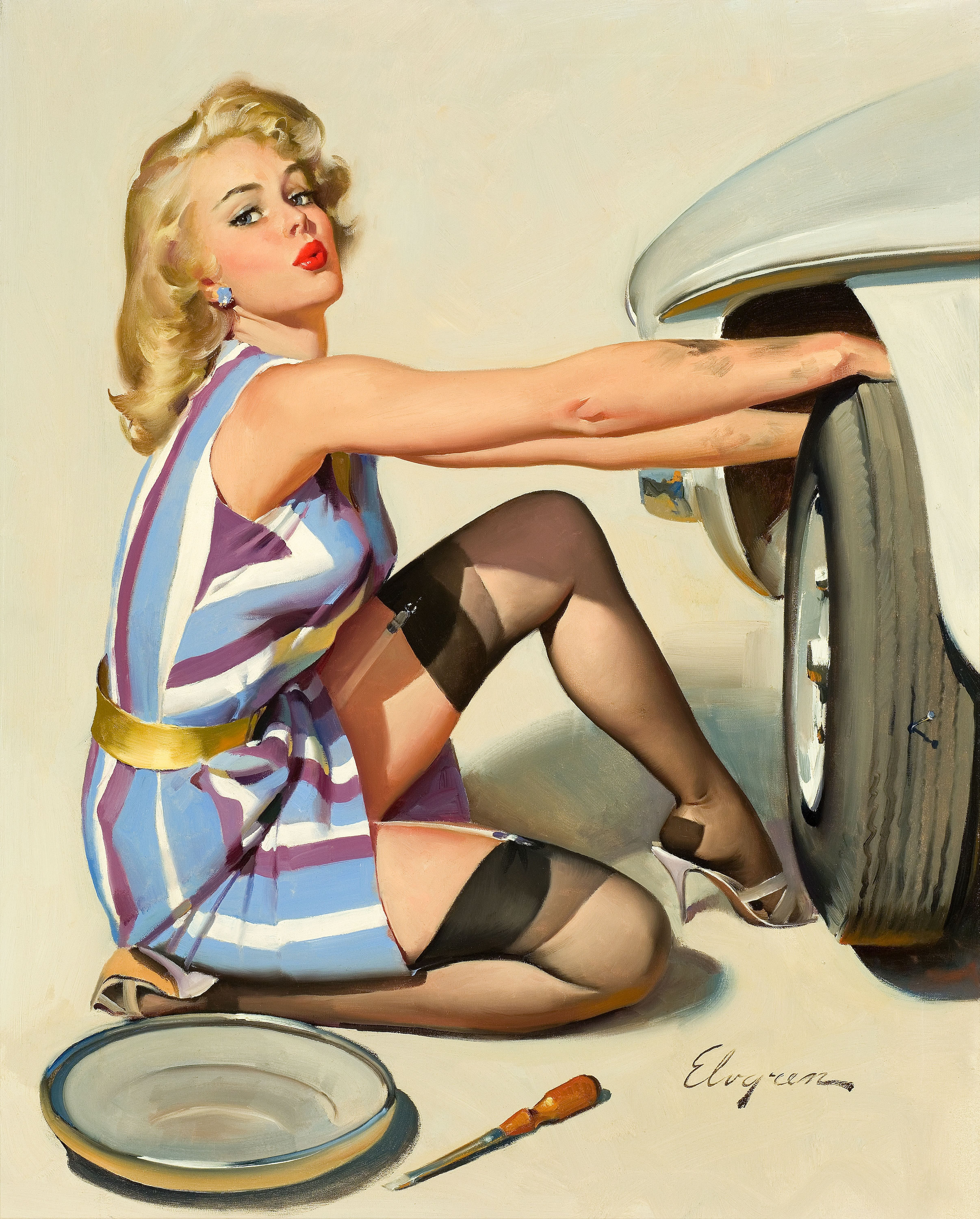 In the late 1930s Elvgren began to create calendar pin-ups in addition to h...